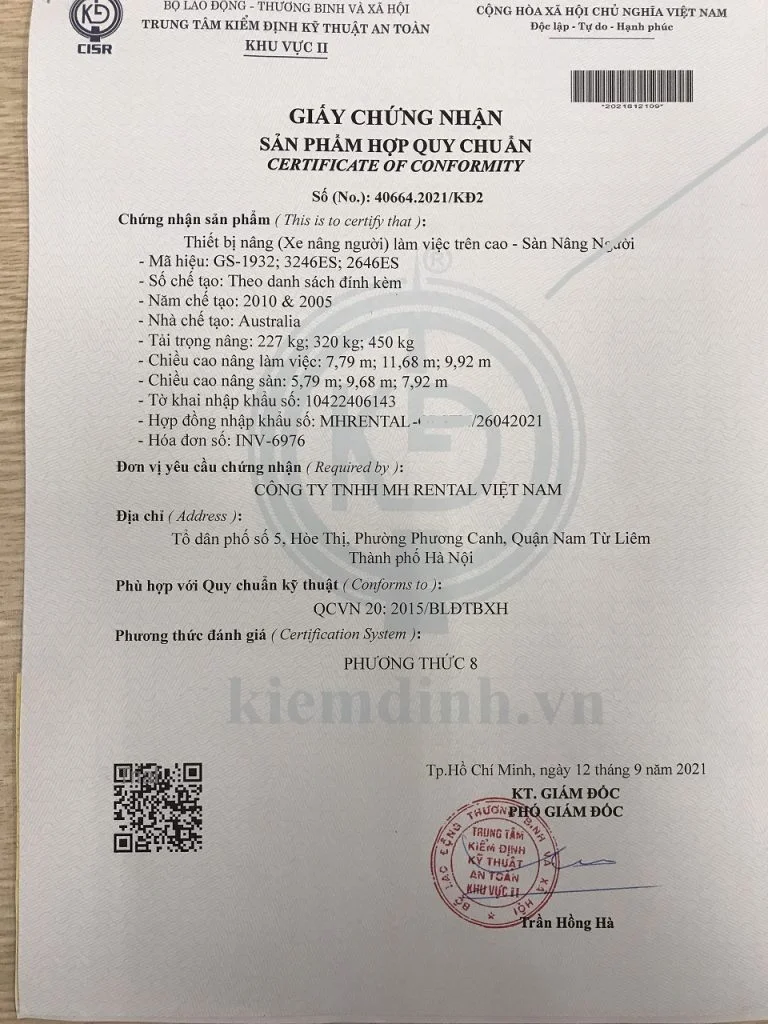 Giấy chứng nhận hợp quy sản phẩm