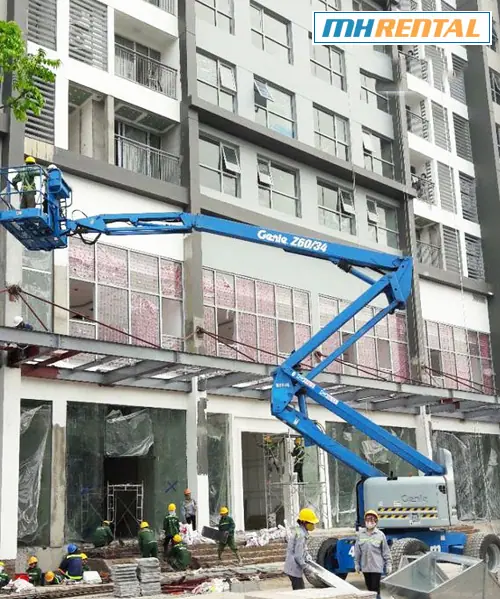 Xe nâng người thi công lắp đặt kính